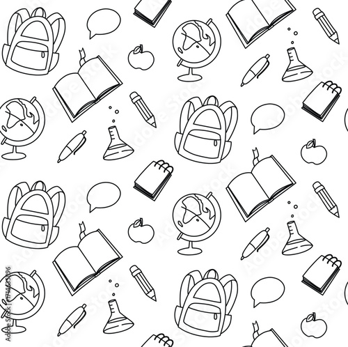 School elements  doodle vector seamless pattern