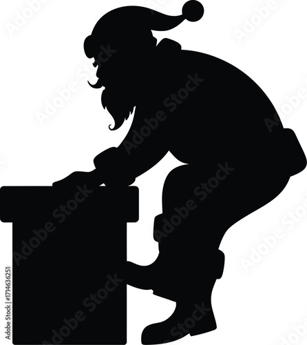 Black silhouette of Santa Claus climbing into a chimney