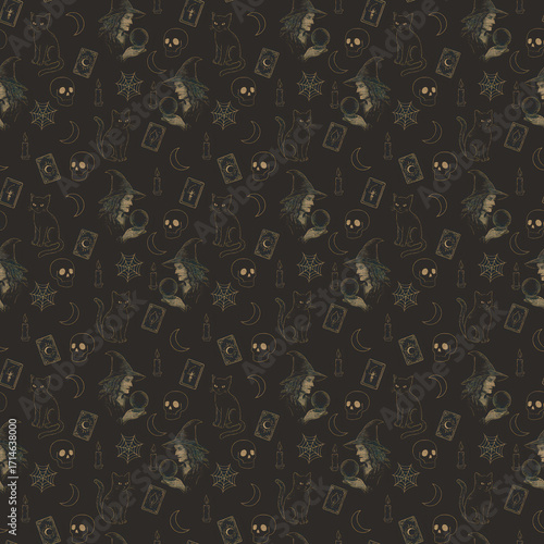 Halloween Seamless Pattern. Hocus Pocus. Spooky Quotes. Scary Background