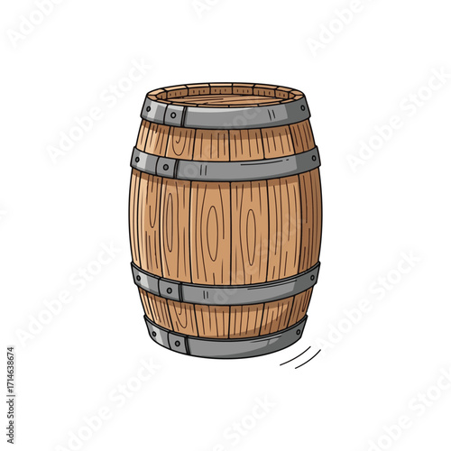 Cartoon Wooden Barrel Illustration, Vintage Style,  Retro Design
