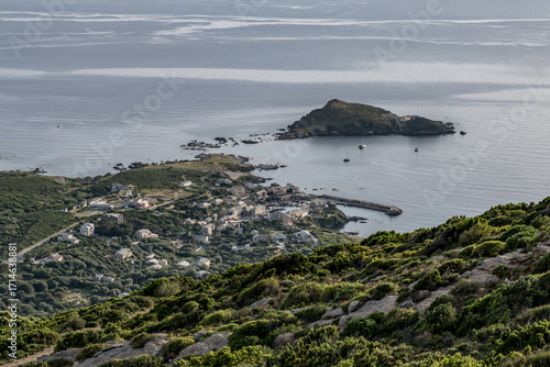 Village beach view Roadtrip Winding road along rocky coast of Cap Corse peninsula on Corsica island France