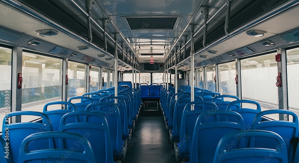 Obraz premium Empty Blue Bus Interior: Public Transportation