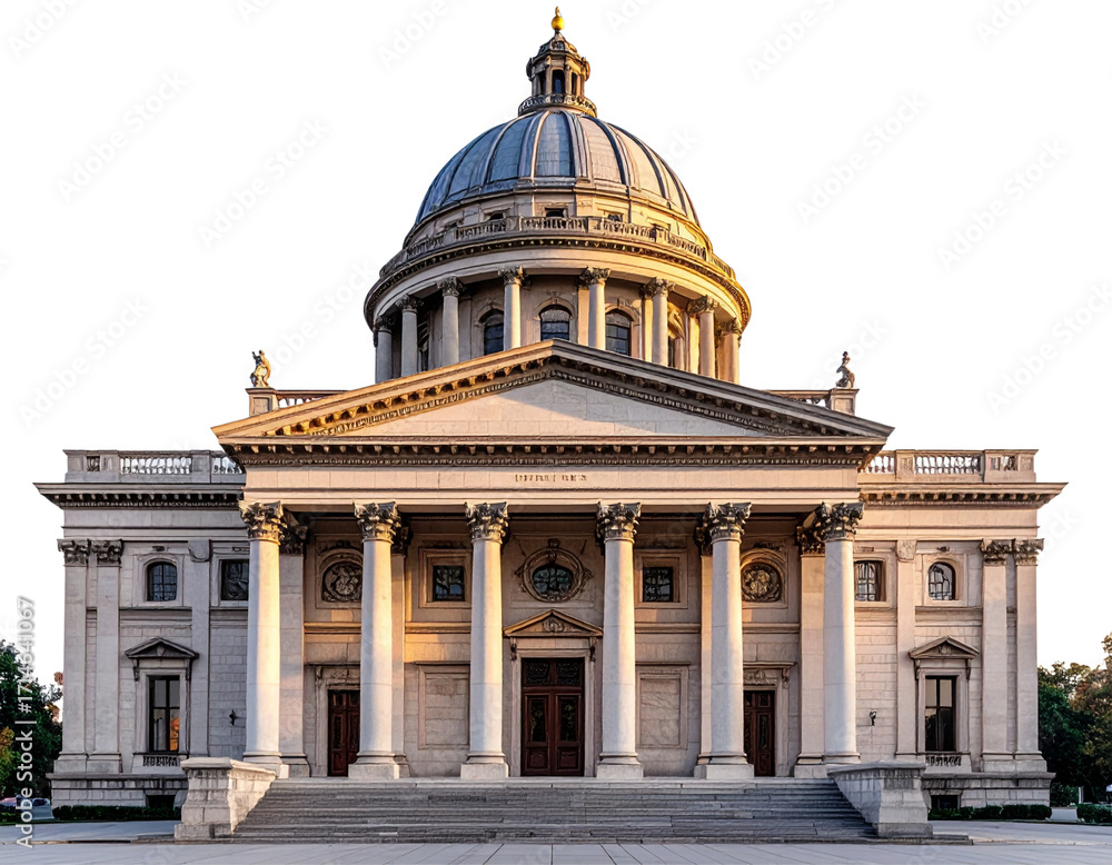 Obraz premium Grand Neoclassical Building with Central Dome, Front View, Isolated