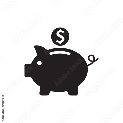 Vector art of piggy bank icon symbol of saving money, financial planning, and investment vector illustration of a cute pig with a coin slot and a dollar coin in a minimalist style
