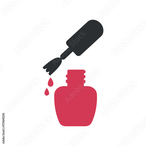 Nail Polish Bottle and Brush Icon Vector Illustration Symbol of Beauty and Manicure Products
