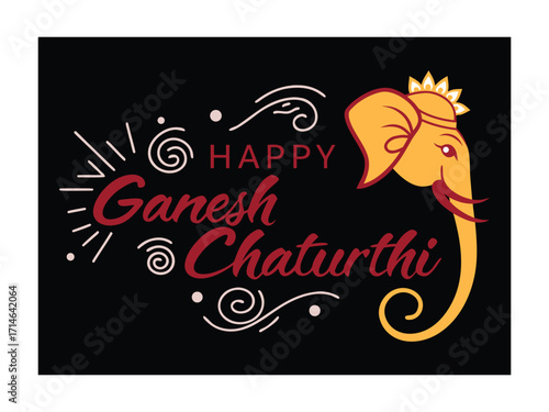Festive Typography Design with the Words Happy Ganesh