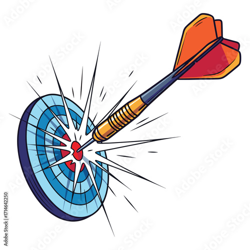 Vector Illustration of Darts Hitting Target in Modern Minimalist Style with Blue Red Colors