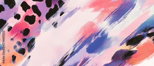 Vibrant leopard print merges with dynamic brushstrokes in a striking abstract composition, creating a modern and artistic design