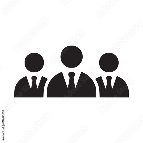 Vector art of a group of three businesspeople in suits, representing teamwork, leadership, and corporate structure, ideal for business and management themes, conveying professionalism and unity