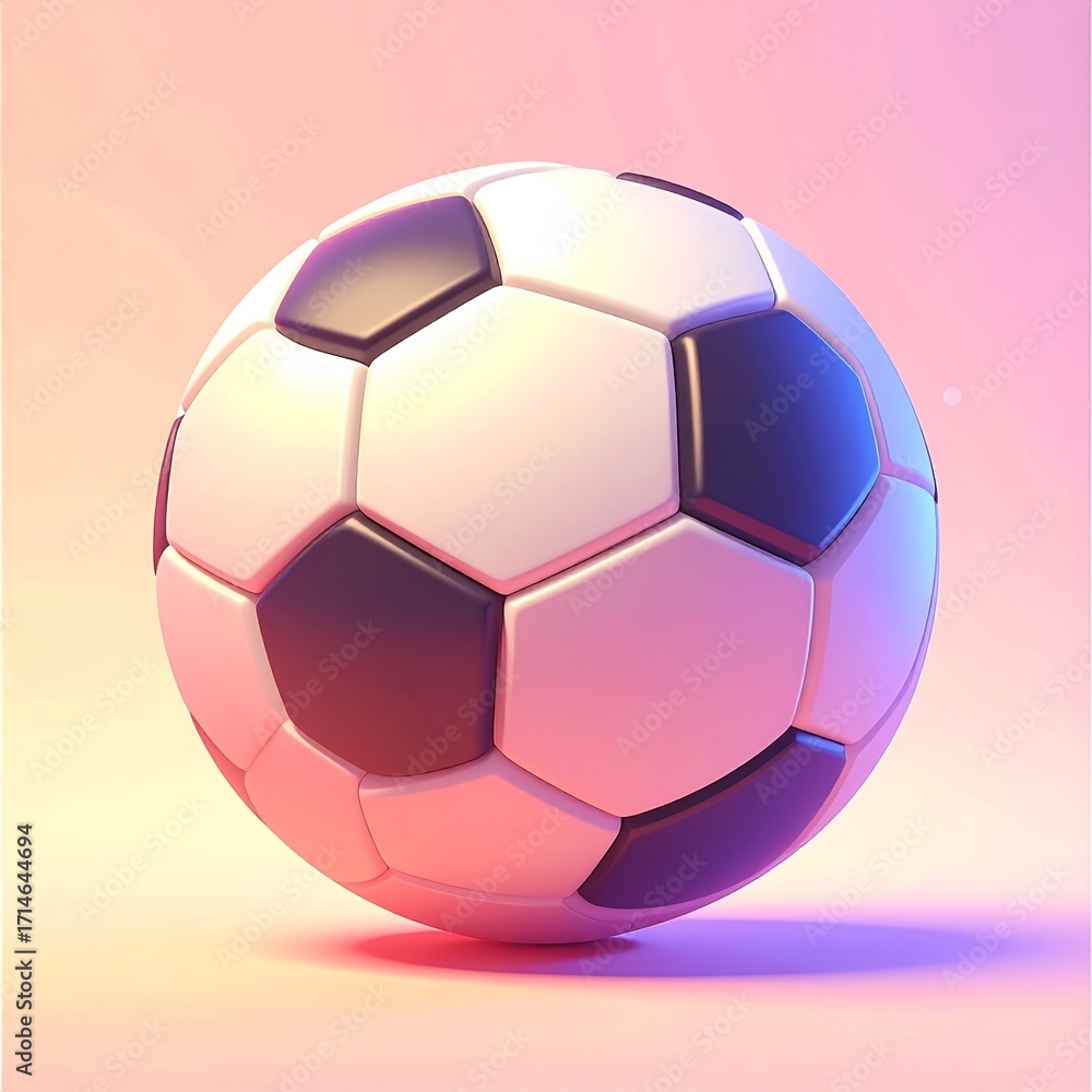 Fototapeta premium Stylized soccer ball rendered with a smooth, glossy surface and soft, gradient lighting