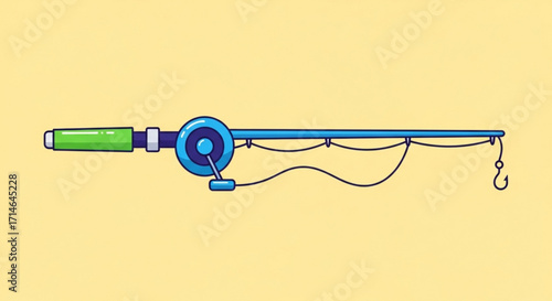 Fishing rod illustration for fishing equipment and recreational fishing gear and fishing activities design