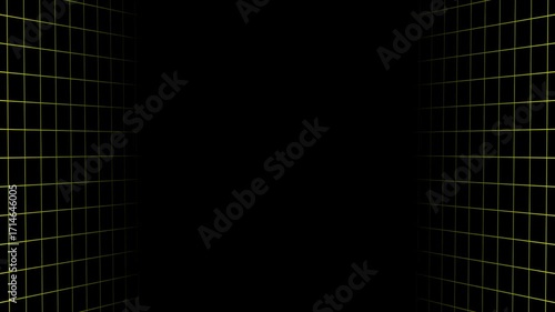 Abstract glowing yellow grid tunnel motion background animation with futuristic neon perspective lines