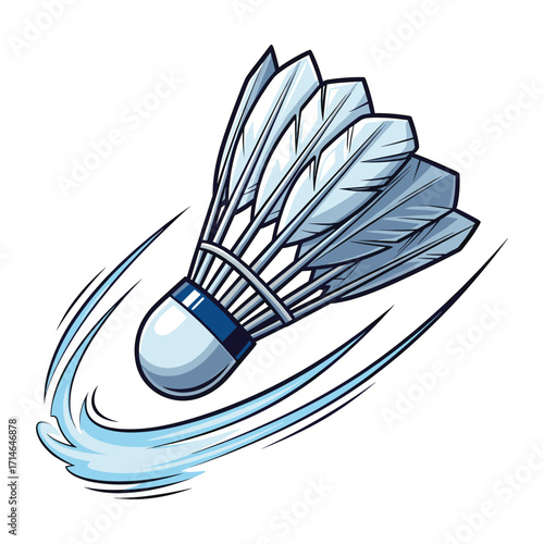 Vector Illustration of Flying Shuttle in Modern Minimalist Style with Blue and White Colors for Textile Industry