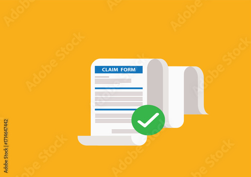 Clipboard claim form. Approved.Online claim form. Vector illustration

