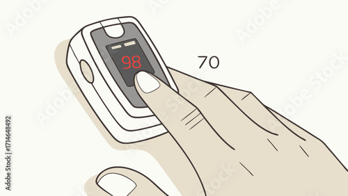 Finger pulse oximeter reading 98 percent oxygen saturation