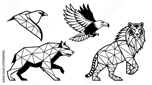 Birds of Prey Geometric Vector Icon Set – Eagle, Falcon, Owl, Hawk, Vulture and More in Polygonal Low-Poly Style, Modern Sticker Pack for Logos, Gaming and Branding