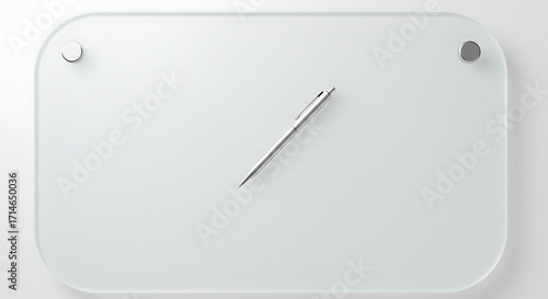 Wallpaper Mural A minimalist clear glass whiteboard with rounded corners, mounted on a white wall, featuring a single silver pen resting diagonally on its surface. Torontodigital.ca