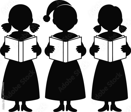 Children singing carols with books reading
