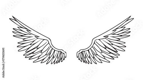 Print"Wings Ink Sketch Silhouette | Angel Bird Camms Vector | Hand Drawn Isolated Clipart"