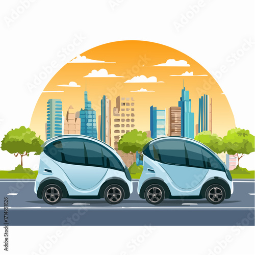Futuristic Compact Electric Cars for Urban Mobility and Car Sharing