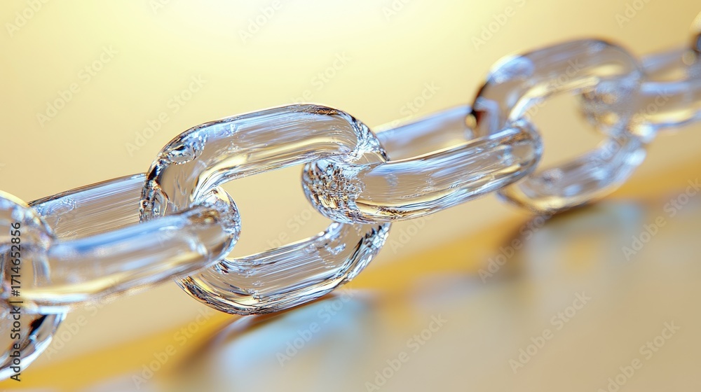 Fototapeta premium Transparent glass chain resting on reflective surface, casting intricate shadows and light refractions