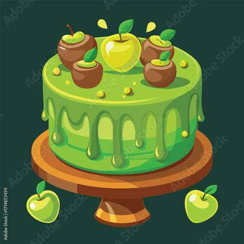 Delicious green apple cake with caramel drizzle and whole apples