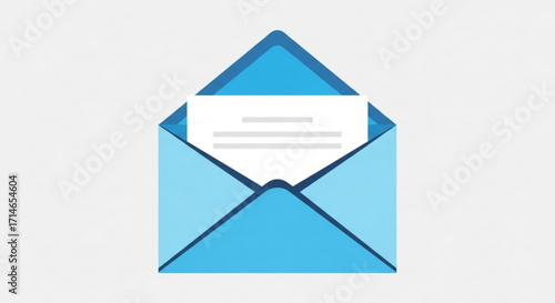 Open blue envelope with letter vector illustration for email marketing and postal service communication design