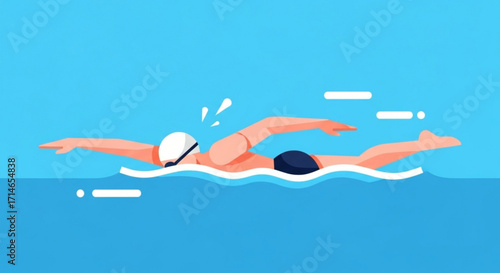 Swimming crawl technique illustration for water sports and athletic training and competitive swimming events