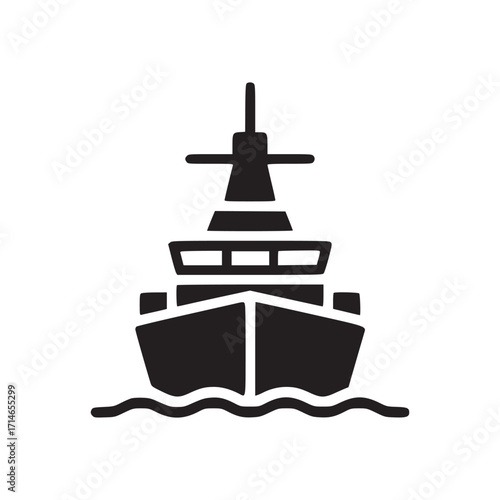Illustration of a warship the warship is depicted in a minimalist style, with clean lines and a simple color palette, conveying a sense of strength and maritime power