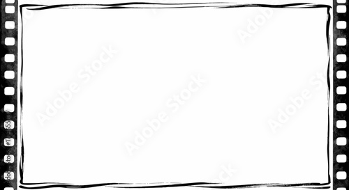 Hand-drawn film strip frame with a wavy, sketchy border. Retro black and white doodle illustration with cinematic sprocket holes, perfect for a vintage movie or photography theme, isolated on a white 