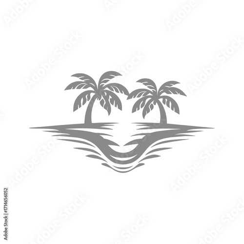 Island paradise with two palm trees reflected in the ocean Illustration