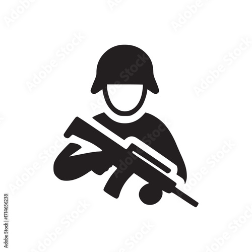 Illustration of a soldier icon this graphic depicts a military figure holding a rifle, representing themes of combat, defense, and armed forces in a simple and symbolic design