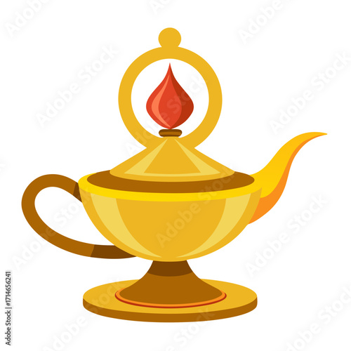 Oil lamp with wick holder in golden color and decorative design  