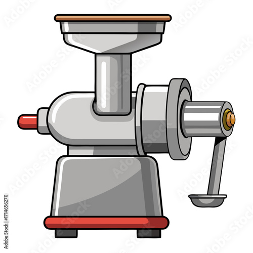 Meat grinder crank in metallic style with red base and handle  