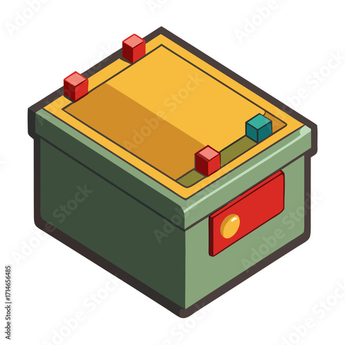 Colorful fuse box lid with red and green indicators and yellow top  