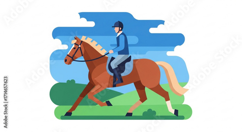 Horseback riding illustration of a horse and rider in a field equestrian sport vector design art