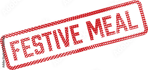 A red dotted festive meal rubber stamp impression is displayed against a white background