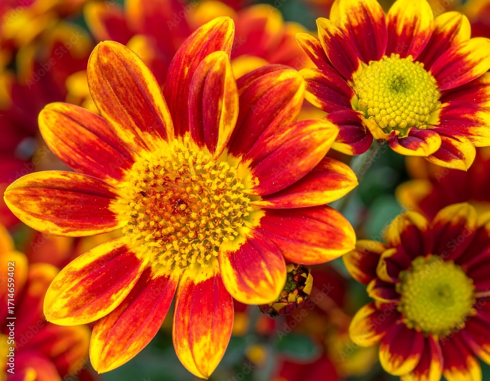 Fototapeta premium Close-up of vibrant red and yellow chrysanthemum flowers