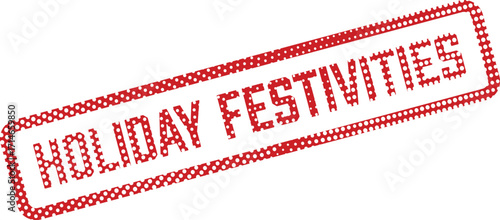 Red polka dot rectangular frame spells holiday festivities on the white backdrop, maintaining transparency