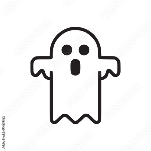 Vector art of a cute ghost icon, perfect for halloween designs, spooky themes, or representing the paranormal in a friendly and minimalist style illustration