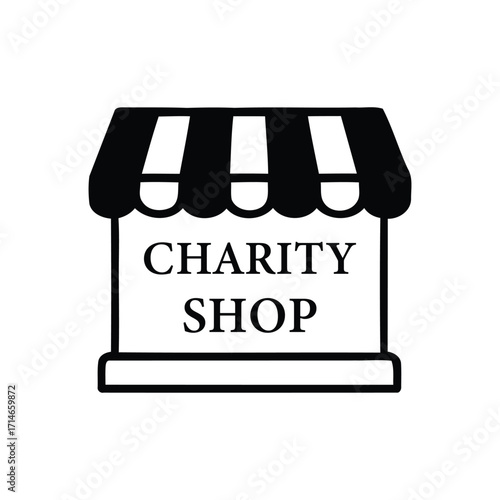 black and white icon of a charity shop. charity shop icon