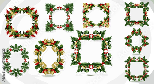 Collection of decorative frames with holly leaves and red berry accents