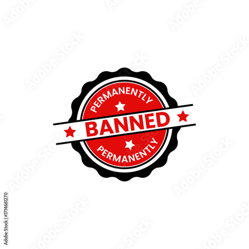 Red and black seal with the word banned isolated on transparent background