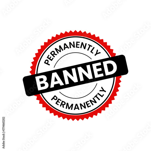 Red seal stamp with permanently banned text isolated on transparent background