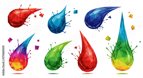 Illustration of polygonal colorful liquid drops with splash effect design