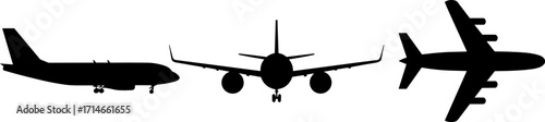 Airplane Silhouettes in Flight: A sleek display of airplane silhouettes showcasing aviation from various angles. These shadows capture the essence of travel, mobility, and exploration. 