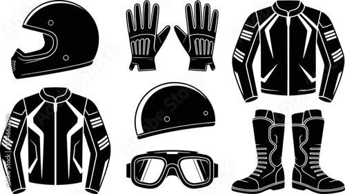 Motorcycle Gear: A minimalist illustration showcasing the essential protective gear for a motorcycle rider, emphasizing safety and style.
