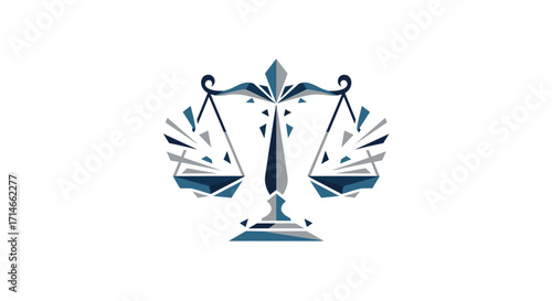 Stylized scales of justice with geometric and angular design elements
