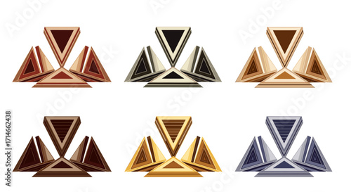 Six triangular metallic structures arranged in a two by three grid