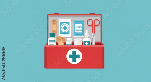 First aid kit supplies medical emergency equipment healthcare safety box medicine tools and accessories for treatment